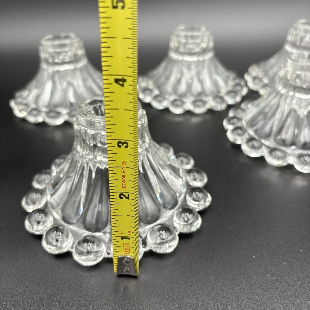 Anchor Hocking Berwick Boopie Clear Candlesticks Set Of  5 Beaded‎ Glass MCM